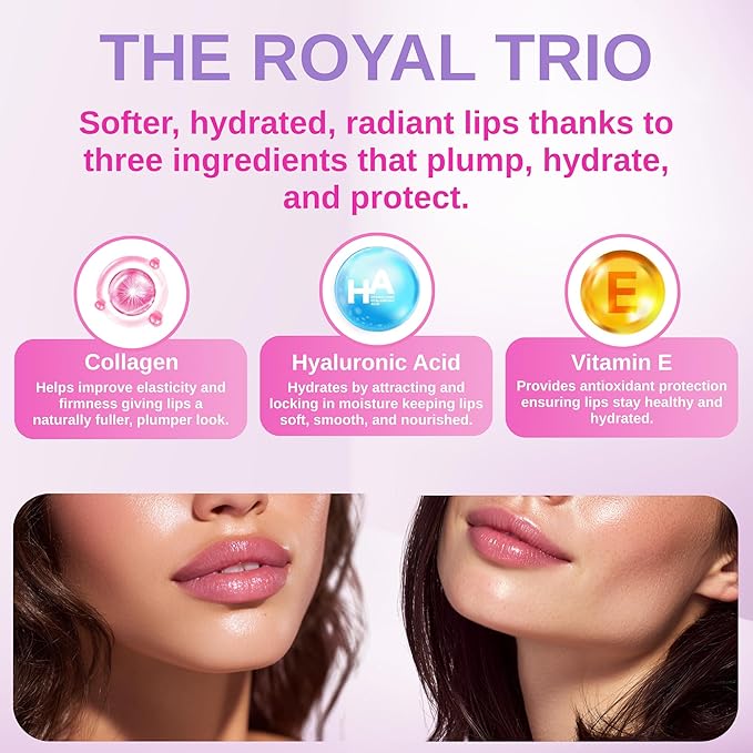 Queen Hydrating & Moisturizing Royal Plump Edition - 30 Pieces Collagen Lip Mask Anti-Wrinkle, Anti-Aging, Firms & Hydrates Lips, Pink, Hylauronic Acid, Vitamin E For Royal Lips