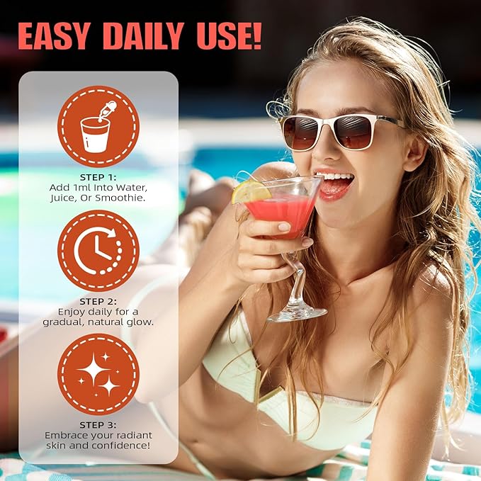 Sunless Tanning Drops to Drink, 2PCS Tan Theory Drops to Drink, Sunless Tanning Liquid Drop, Moisturizing Tanner for Face and Body, Enhancing Your Natural Skin Tone(2PC)