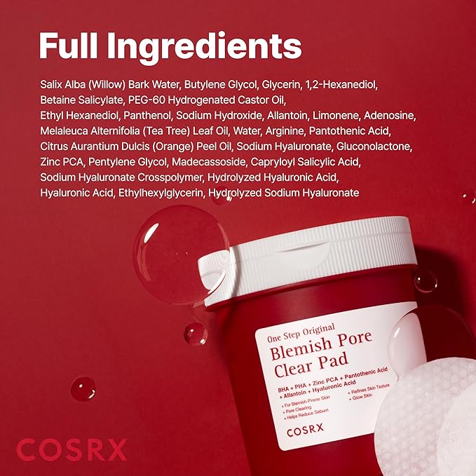 COSRX OneStep Original Blemish Pore Clear Pad, 100 Pads, Dual-Sided Facial Pad for Exfoliation, Pore Care & Hydration with BHA, PHA & Zinc PCA & 5 Hyaluronic Acids, Korean Skin Care