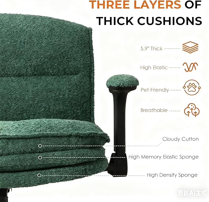 Dowinx Criss Cross Chair, Ergonomic Office Desk Chair with Adjustable Flip-Up Arms and Wheels, Wide Seat Armchair with 3-Layer Cushions for Home Office, Living Room, or Bedroom – Deep Green