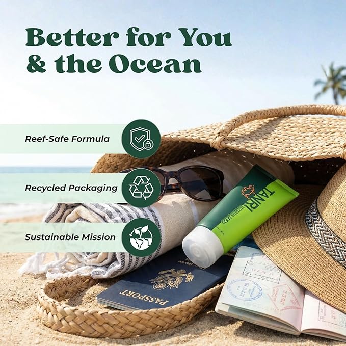 TANRI Mineral Sunscreen SPF30; Reef Safe Sunscreen for Face & Body, Zinc Oxide with Zero White Cast, SPF30 Sunblock for Hiking, Running and Outdoor Sports; 3 fl. oz. (2-Pack)