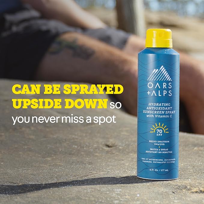 Oars + Alps SPF 70 Face & Body Broad Spectrum Sunscreen Spray | Fast-Absorbing, Lightweight, Non-Greasy, Hawaii Reef Act 104 Compliant, Water-Resistant, Octinoxate + Oxybenzone Free, 6 Oz, 2 Pack