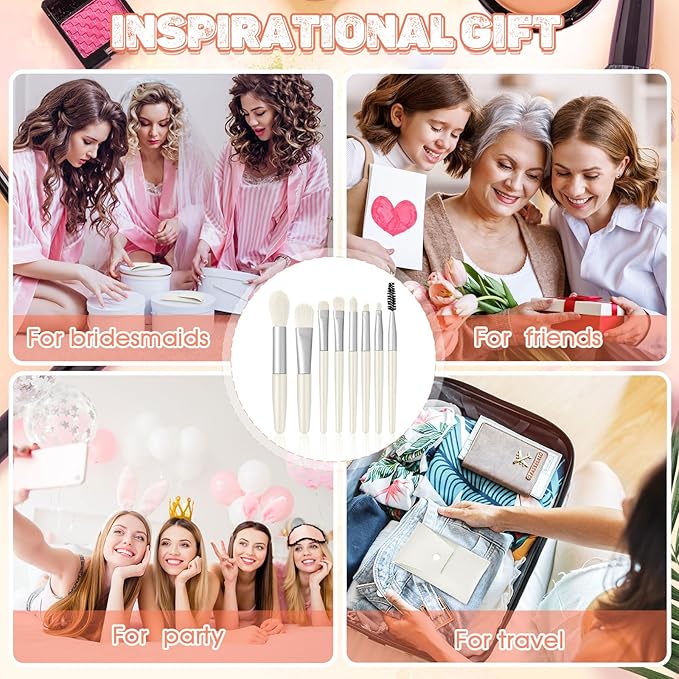 Tioncy 12 Sets Travel Makeup Brush Set Bulk Brushes Bag Bridesmaid Gift Synthetic Fibre Face Make up Brushes Angled Blush Brush for Wedding Bridal Shower Favors Bachelorette Party Gift(White)