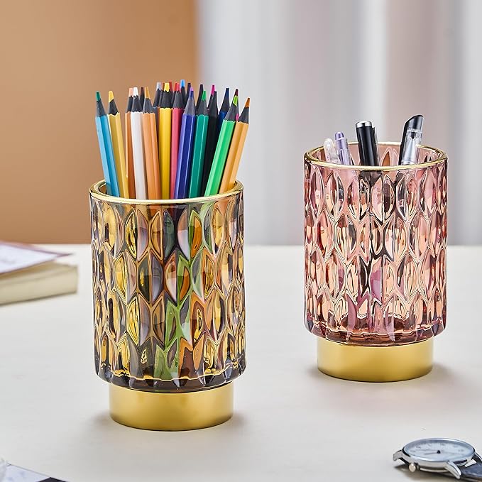Makeup Brush Holder Organizer,Toothbrush Holders,Desk Pen Pencil Holder,Multifunctional Vintage Glass Brush Cup(A39-4-US)