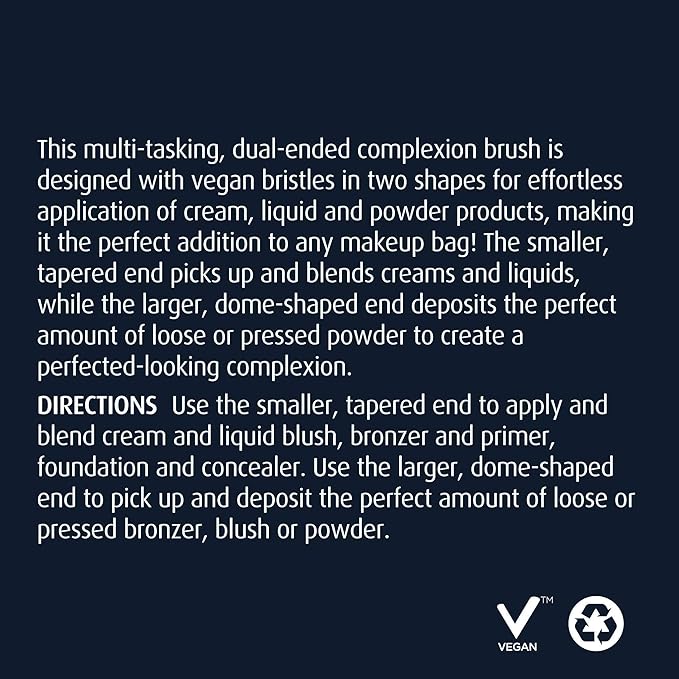 Lune+Aster Complexion Duo Brush | Retractable Makeup Brush With Two Ends For Application Of Cream, Liquid And Powder. Made with Alumium Handle, Vegan Bristles.