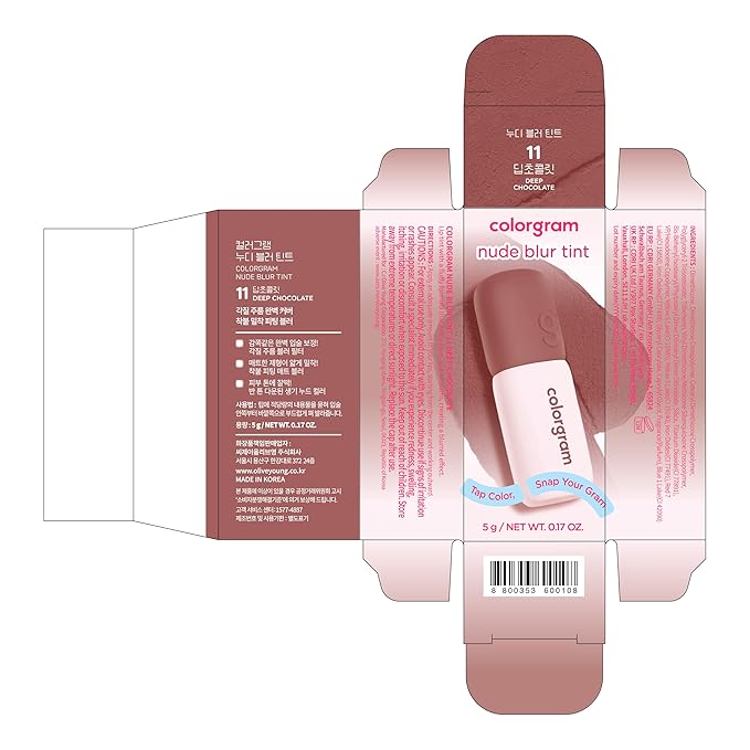 COLORGRAM NUDE BLUR TINT 11 DEEP CHOCOLATE | K-Beauty Makeup, Soft-Focus Matte Lip Stain, 2-in-1 Lip & Cheek