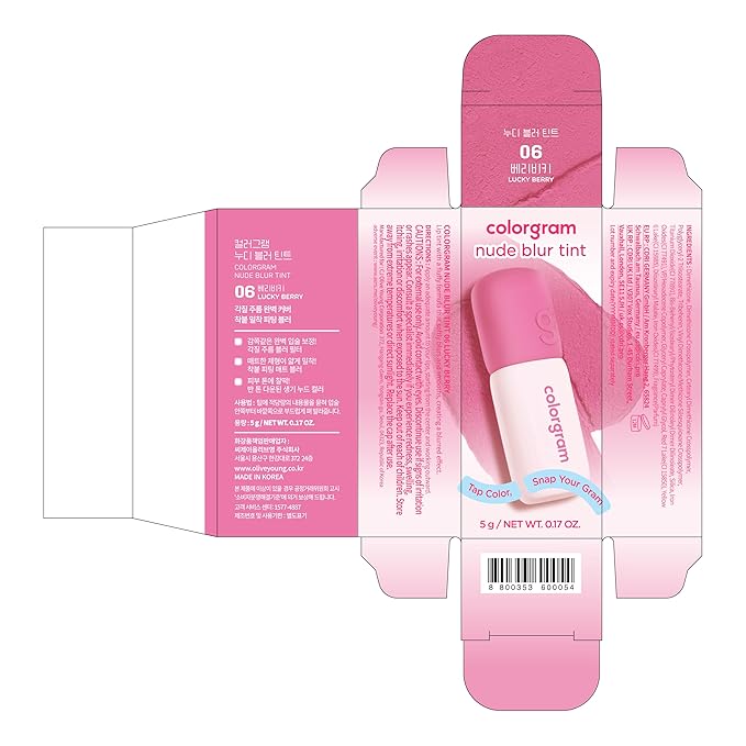 COLORGRAM NUDE BLUR TINT 06 LUCKY BERRY | K-Beauty Makeup, Soft-Focus Matte Lip Stain, 2-in-1 Lip & Cheek