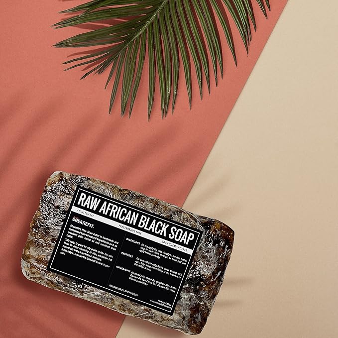 Sheanefit Raw African Black Soap Bar - For All Skin Types - Face, Body, Hair Soap Bulk Bars (15 Ounce (Pack of 1)