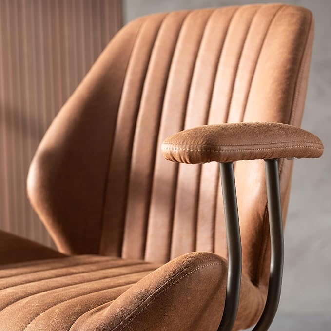 HOOOWOOO Faux Suede Leather Home Office Desk Chair,MCM Modern Ergonomic Task Work Chair,Computer Gaming Chair with Cushion Seat Mid Back for Long Hours(Brown)