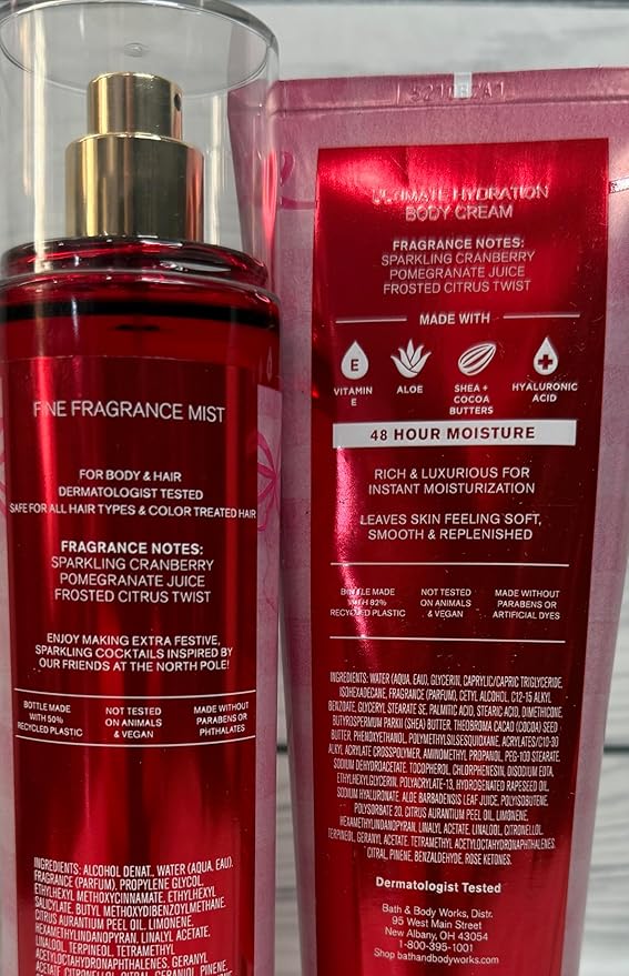 Bath & Body Works Womens Mrs Claus Body Cream and Fine Fragrance Mist 2 Piece Set