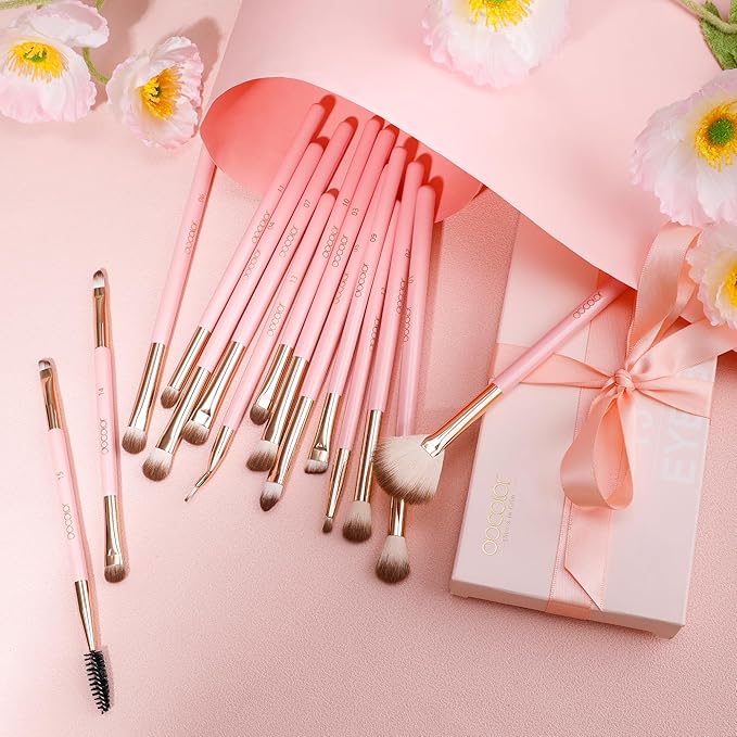 Docolor Eye Makeup Brushes 15Pcs Eyeshadow Brush Set with Soft Synthetic Hairs Professional Eye Shadow Blending Concealer Eyebrow Eyelash Eye Liners Premium Eye Make Up Brushes Set (Pink)
