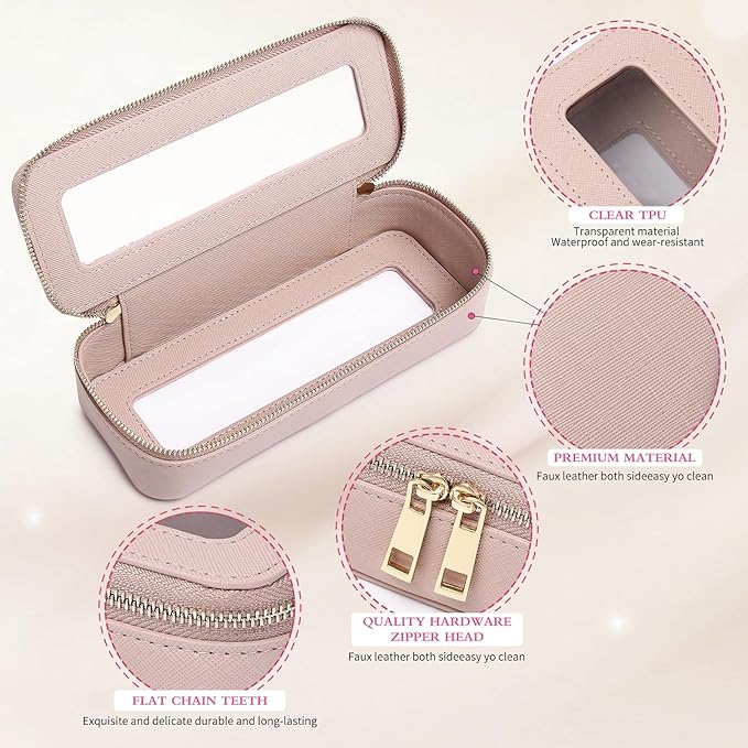 Pinkmik Clear Makeup Bag with Brush Bag Portable Cosmetic Bag Case Travel Toiletry Bag Car Essential for Women (Pink, L+SLIM)