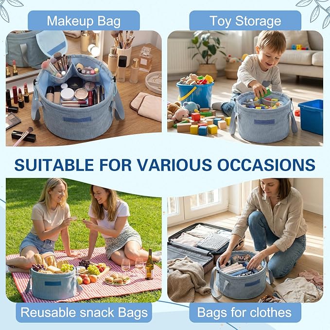 makeup bag lay flat Lay Flat Barrel Drawstring Corduroy Makeup Bag for Women Portable Open-flat Large Capacity Travel Cosmetic Organizer, Skincare & Brush Storage(Blue)
