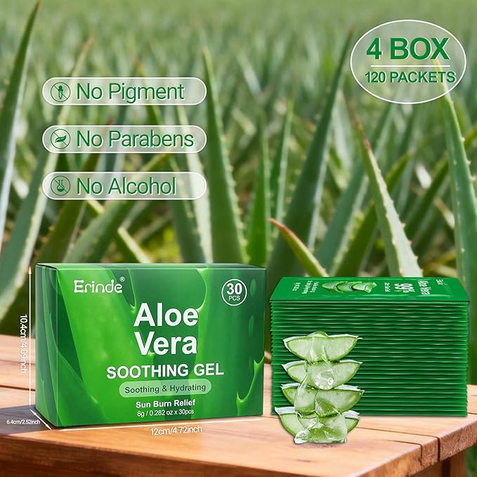 Erinde 120 Pack Aloe Vera Gel for Face, Hair & Body, 99% Pure Aloe Vera Gel for Sunburn Relief, After Sun Skin Care Relief, Skin Care Bulk Soothing Hydrating Aloe Gel Travel Size for All Skin Types