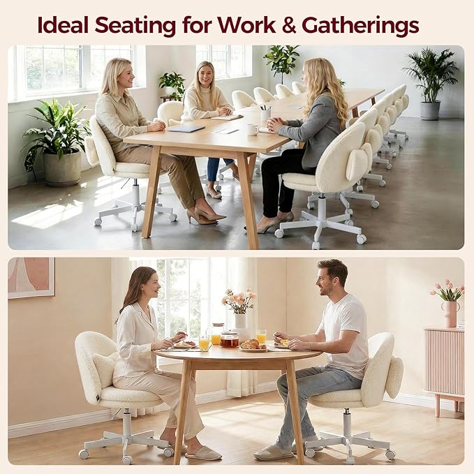 GTPLAYER Velvet Tall Office Chair with Wheels Vanity Chairs with Back, Versatile Height Use: Office to Bar Stools Small Ergonomic Comfy Armlees Computer Desk Chair with Bow Lumbar Pillow for Gift