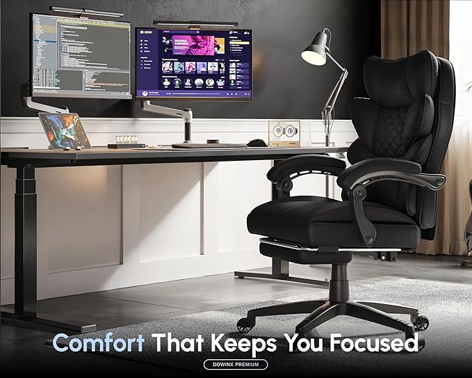 Dowinx Big and Tall Office Chair with Pocket Spring Cushion,High Back Computer Gaming Chairs with Linkage Armrests,Executive Desk Chairs with Footrest,Fabric-Black