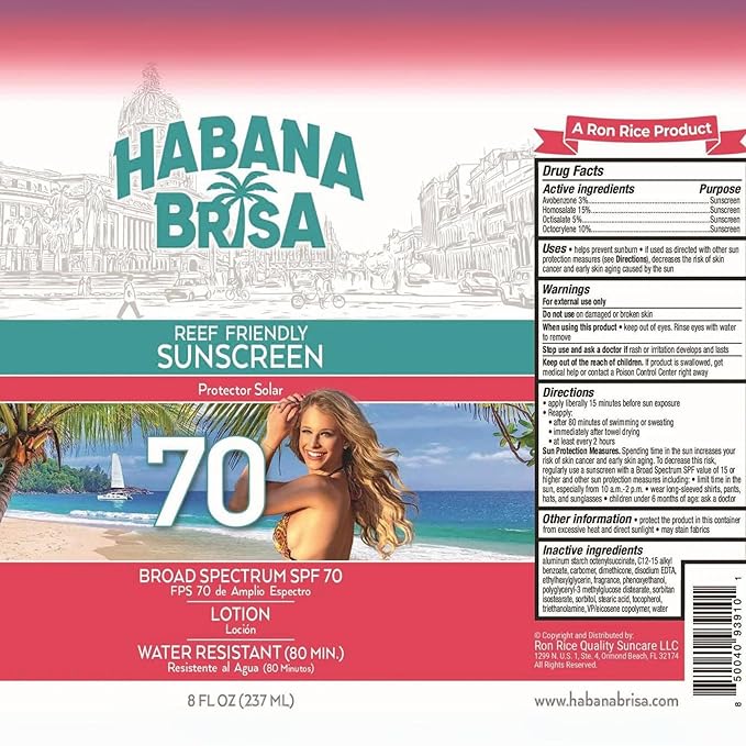 Reef Friendly Sunscreen Lotion SPF 70, UVA/UVB Protection, Broad Spectrum SPF 70, NON GMO & Vegan, No Oxybenzone & No Octinoxate, Water Resistant, Small-Batch Production 8 FL OZ (Single Pack)