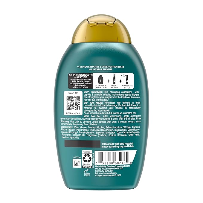 OGX ProGrowth + Peptide Conditioner, Thickening Conditioner Moisturizes, Reinforces and Strengthens Hair to Reduce Hair Fall Due to Breakage*, 13 fl. oz
