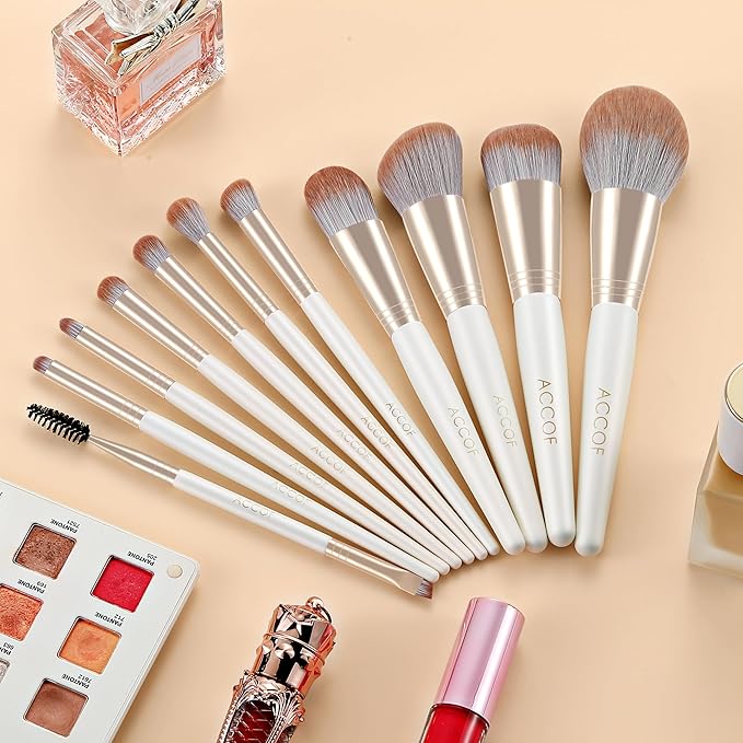 Makeup Brush Set Pearlescent Handles, 14Pcs Vegan Makeup Brushes Synthetic Bristles for Powder Foundation Concealer Blush Contour Eye Shadow Blending,Cruelty-Free,Comestic Brushes with Case