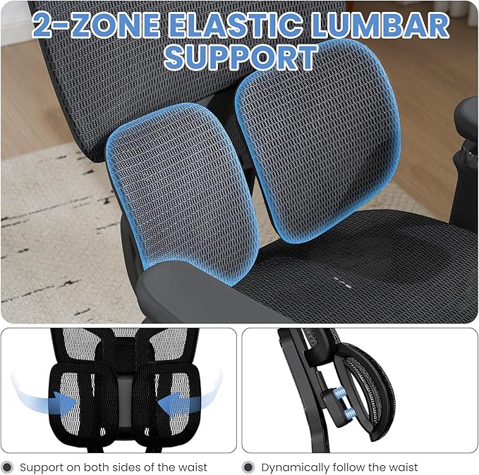 MOJAY Ergonomic Office Chair with Footrest, Big and Tall Desk Chair with Lumbar Support, High Back Home Desk Chair for Long Desk Work, Swivel Rolling Computer Seating with 6D Armrest for Home Office