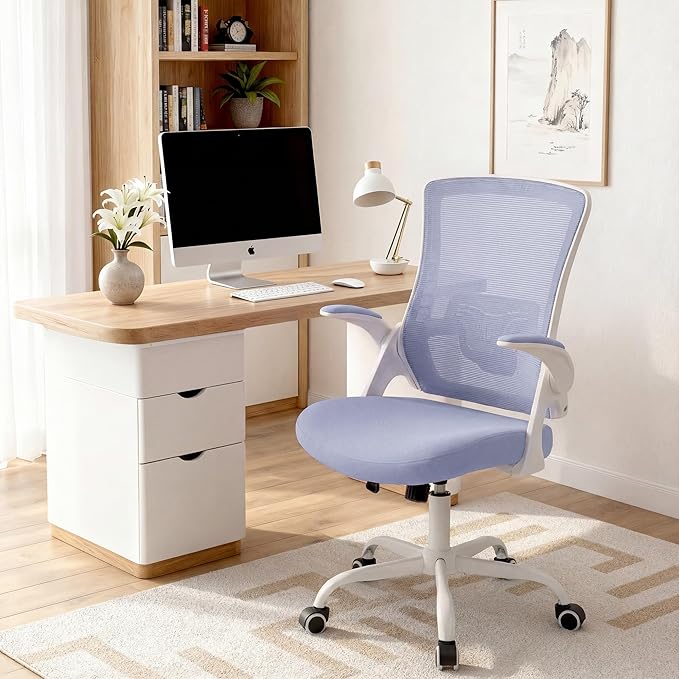 NEO Chair Office Chair High Back Desk Mesh Chair Comfy Computer Gaming Seat with Adjustable Ergonomic Lumbar Rolling Flip-up Armrests and Wheels (Purple)