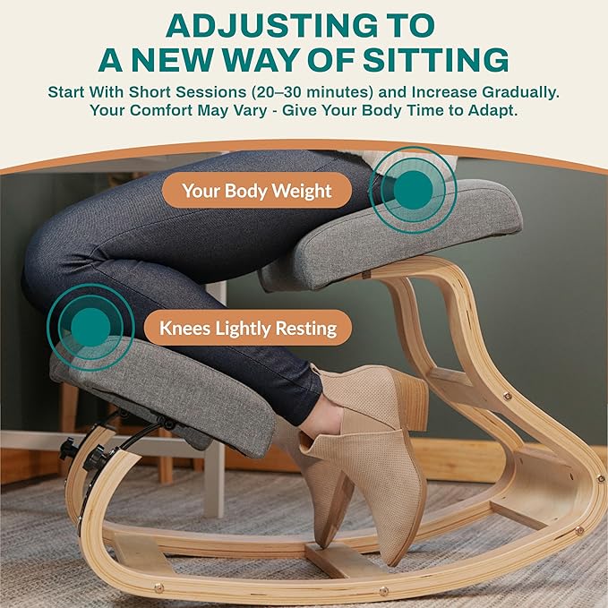 NYPOT Ergonomic Kneeling Chair with 2 Knee Pads - Adjustable Height Rocking Knee Chair for Posture and Back Support for Home and Office - Angled Kneeling Stool, Moonstone Grey