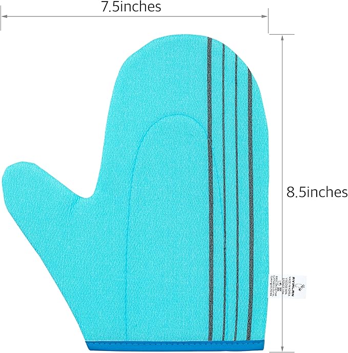 Exfoliating Glove Korean Skin Care Body wash loofah face Lip Body Scrub Dry Brushing Body Brush Foot Back Scrubber scrubbing Bathing Sponge Black Head Remover Gloves (Pink&SkyBlue 2pack)