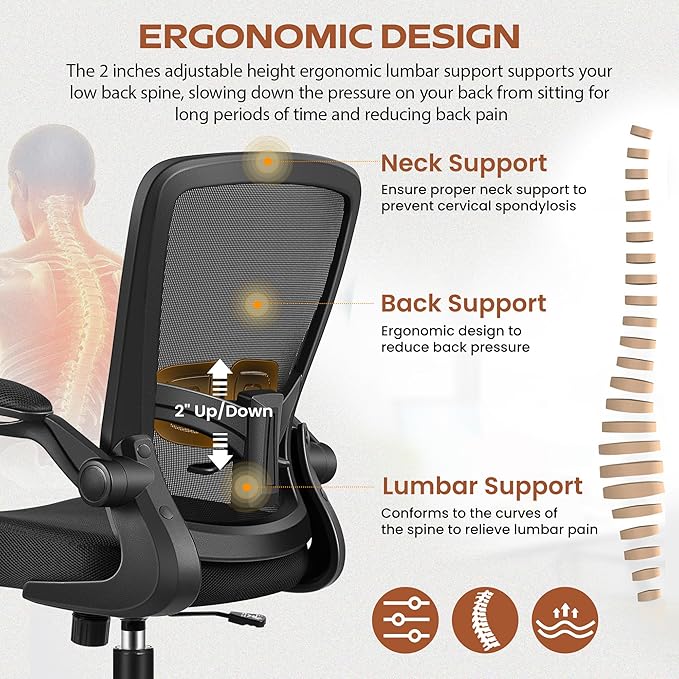 FelixKing Office Chair Ergonomic, Durable Fabric & Mesh, High-Back Desk Chair Adjustable Armrest, Lumbar Support, Breathable Mesh for Home Office, Computer Chair, Swivel Task Chair