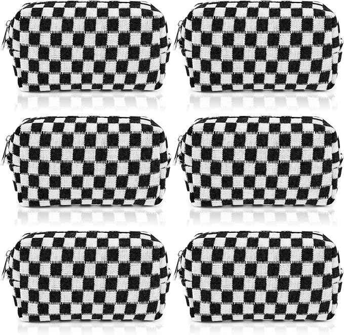 SOIDRAM Checkered Makeup Bag Preppy Cosmetic Bag Bulk Black Makeup Pouch Personalize Travel Toiletry Bag Organizer Cute DIY Makeup Brushes Storage Bag for Women