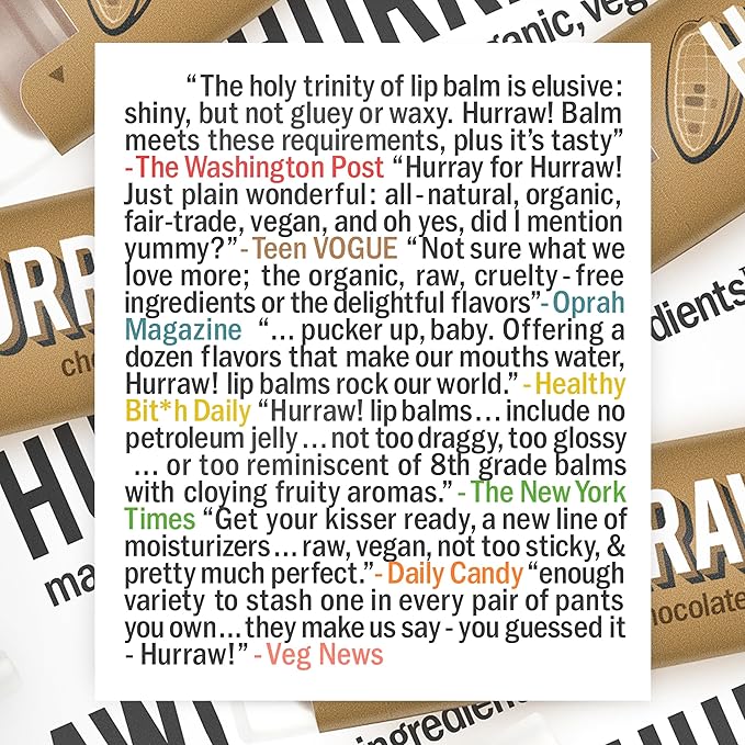 Hurraw! Chocolate Lip Balm: Organic, Certified Vegan, Cruelty and Gluten Free. Non-GMO, 100% Natural Ingredients. Bee, Shea, Soy and Palm Free. Made in USA