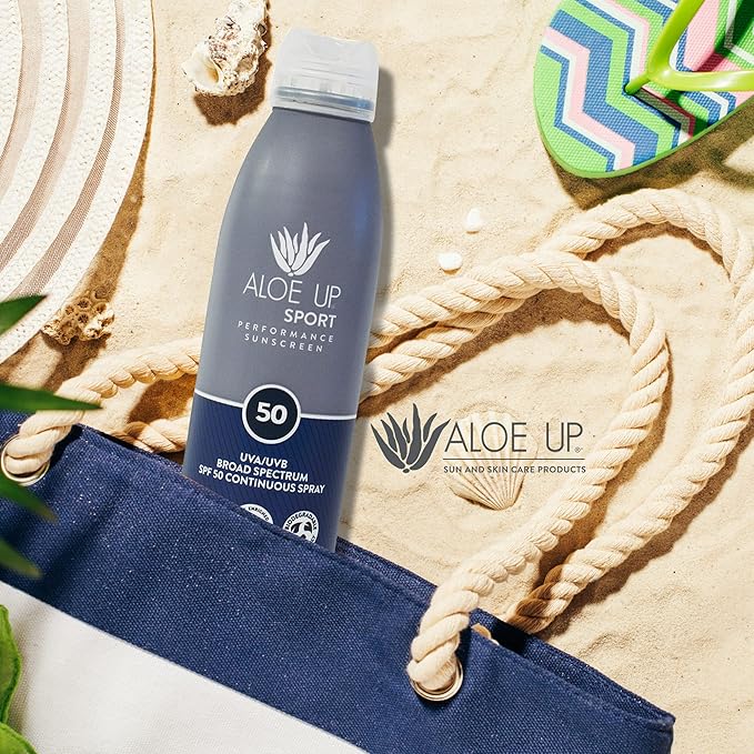 Aloe Up Sport Spray Sunscreen SPF 30 – Broad Spectrum Sunblock with Hydrating Aloe Vera Gel – Fast Absorbing, No White Cast, Reef Friendly, Water Resistant for up to 80 Minutes, Fragrance Free – 6 Oz