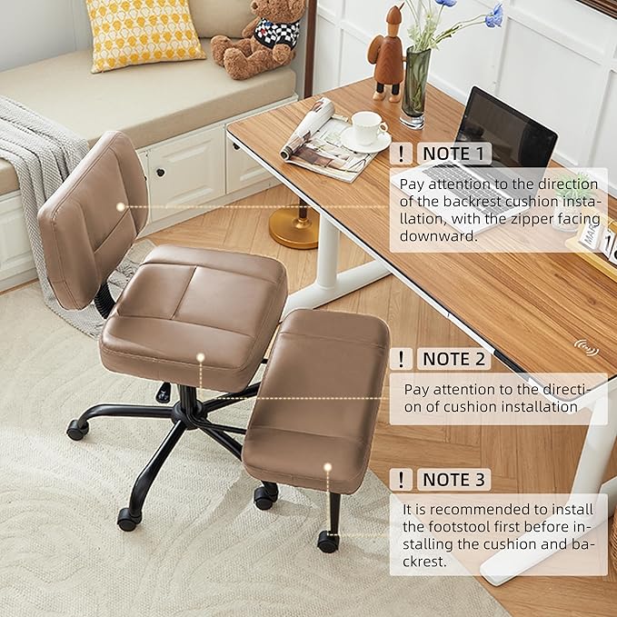 Criss Cross Legged Office Chair with Wheels,Swivel Meditation Chair for ADHD,Ergonomic Cross Legged Desk Chair with Thicken Adjustable Footstool,PU Sitting Fidgeting Kneeling Chair for Home Yoga Brown