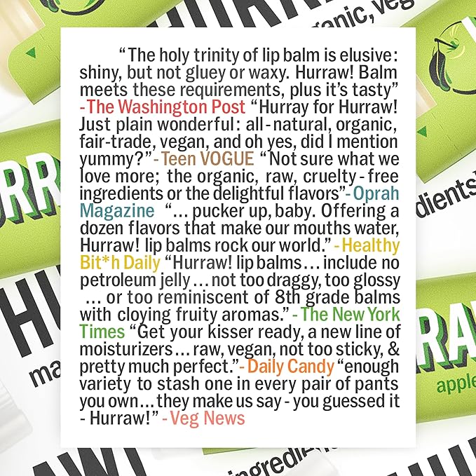 Hurraw! Apple Lip Balm: Organic, Certified Vegan, Cruelty and Gluten Free. Non-GMO, 100% Natural Ingredients. Bee, Shea, Soy and Palm Free. Made in USA