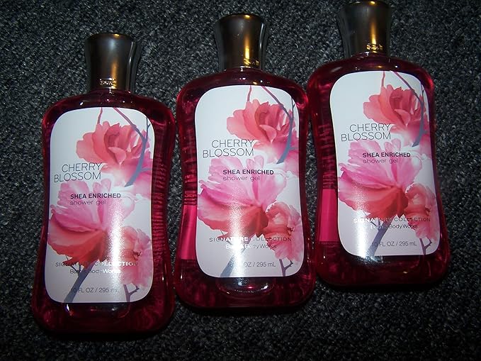 Lot of 3 Bath & Body Works Cherry Blossom Shea Enriched Shower Gel 10 Fl Oz Each (Cherry Blossom)