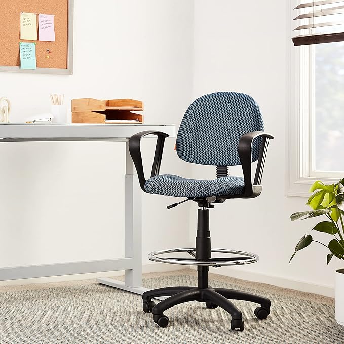 Boss Office Products B1617-BE Ergonomic Works Drafting Chair with Loop Arms in, Blue, Mid-Back