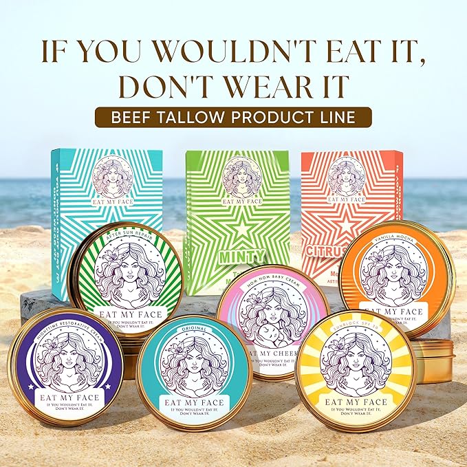 Eat My Face BEEF TALLOW Reef Safe Sunscreen SPF 30 – Non Nano Zinc Oxide – Water Resistant, Organic – Moisturizing Sunblock for Face & Sensitive Skin – 4oz Tin "If You Wouldn't Eat It, Don't Wear It!"