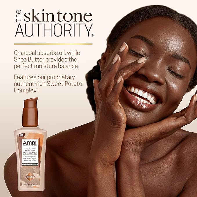 Ambi Even & Clear Intense Clarifying 8 Ounce Toner and 3.5 Ounce Purifying Charcoal Black Soap Facial Cleanser Bundle
