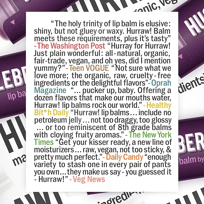 Hurraw! Huckleberry Lip Balm: Organic, Certified Vegan, Cruelty and Gluten Free. Non-GMO, 100% Natural Ingredients. Bee, Shea, Soy and Palm Free. Made in USA