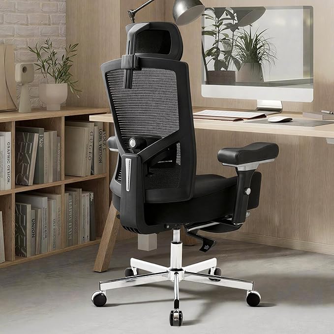 600LBS Big and Tall Office Chair,Ergonomic Mesh Office Chairs with Thick Oversized Spring Cushion,Executive Computer Desk Chair Adjustable Upgraded 4D Armrests,Footrest&Headrest for Home Office,Black