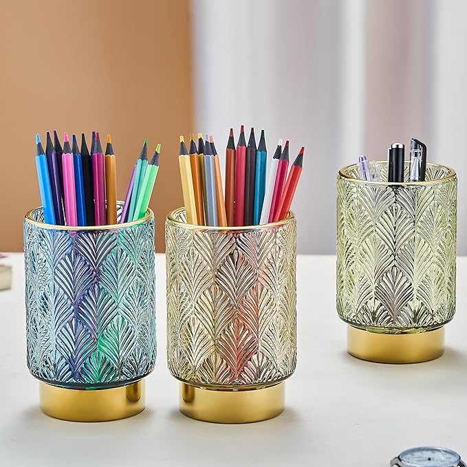 Makeup Brush Holder Organizer,Toothbrush Holders,Desk Pen Pencil Holder,Multifunctional Vintage Glass Brush Cup(A42-1-US)