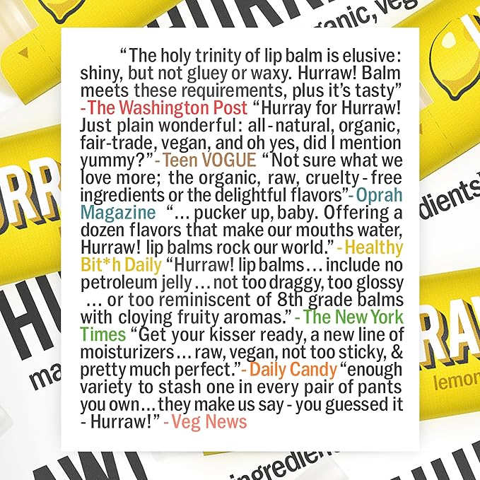 Hurraw! Lemon Lip Balm: Organic, Certified Vegan, Cruelty and Gluten Free. Non-GMO, 100% Natural Ingredients. Bee, Shea, Soy and Palm Free. Made in USA
