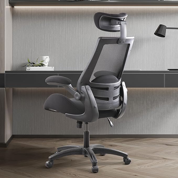 BOLISS 400lbs Ergonomic Office Desk Chair Big and Tall with Wide Seat – High Back Mesh Executive Chair with 4-Level Adjustable Headrest,Lumbar Cushion, Flip-Up Armrests for Storage (Black)