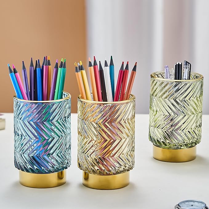 Makeup Brush Holder Organizer,Toothbrush Holders,Desk Pen Pencil Holder,Multifunctional Vintage Glass Brush Cup(A40-3-US)