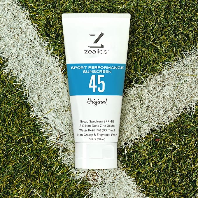 Zealios Sport Performance Original SPF 45 Hybrid Sunscreen 3 oz - Broad Spectrum, Water & Sweat Resistant (80 min) Non-Greasy, 8% Non-Nano Zinc Oxide Lotion for Swimming, Running & Cycling, Kids