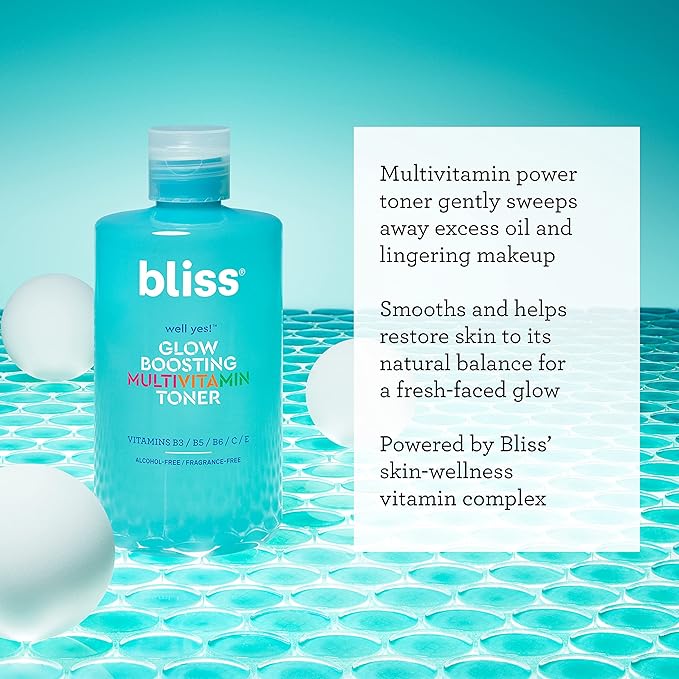 Bliss Radiant Skin Care Trio - Well Yes Hydrating Toner, Bright Idea Vitamin C Serum & Renew & Smooth Night Face Serum - Brightens, Soothes, and Exfoliates - Vegan & Cruelty-Free - 3 Pack