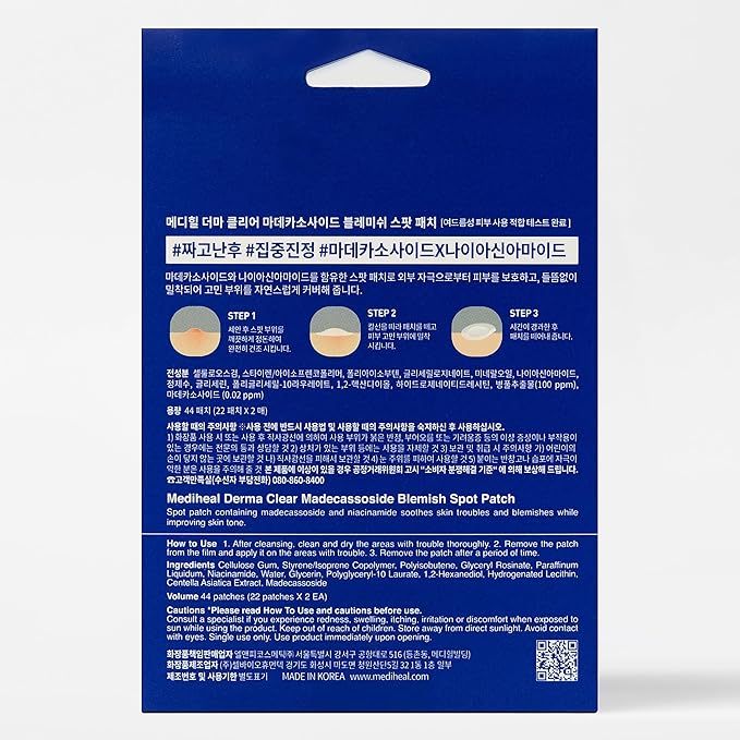 Mediheal Derma Clear Madecassoside Blemish Spot Patch (44 Counts) - Acne Spot Protection, Spot Fast Healing with Madecassoside & Niacinamide