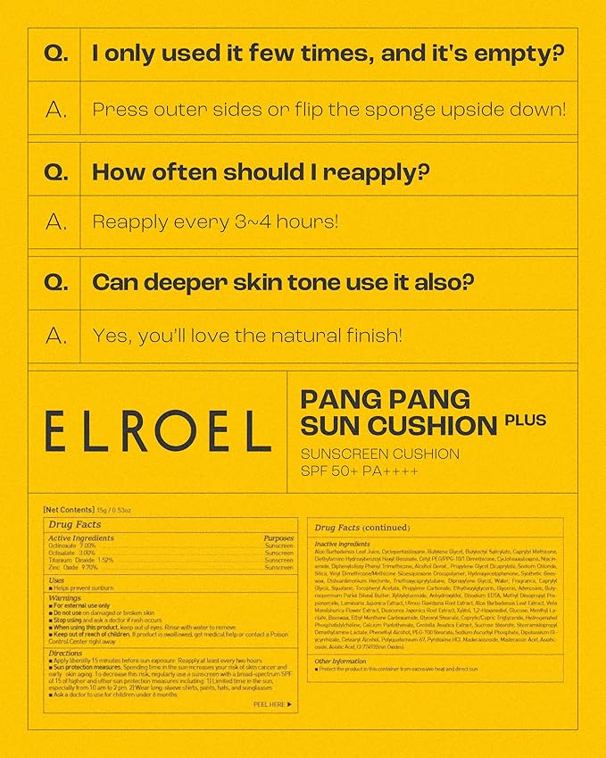 Pang Pang Sun Cushion Plus Refill - Korean Hypoallergenic & Cooling Face Sunscreen with Puff Sponge - Broad Spectrum SPF50+ PA++++ (0.53 oz)