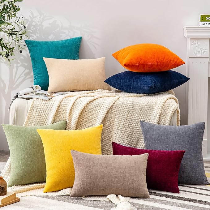 GAWAMAY Decorative Throw Pillow Covers 16x16 Inch Set of 2, Super Soft Chenille Square Pillows Farmhouse Fall Pillowcase for Living Room Bedroom Sofa Couch Cushion Cover Mustard Yellow 40x40cm