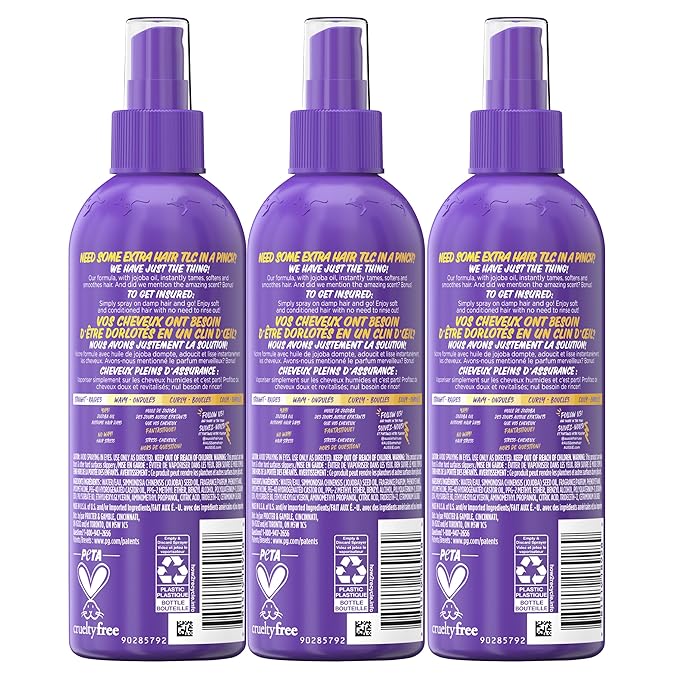 Aussie Hair Insurance Leave-In Conditioner Spray, Frizz Control, Softening with Jojoba & Sea Kelp, Moisturizing Treatment for All Hair Types, Juicy Citrus, 8 Fl Oz Each, Triple Pack