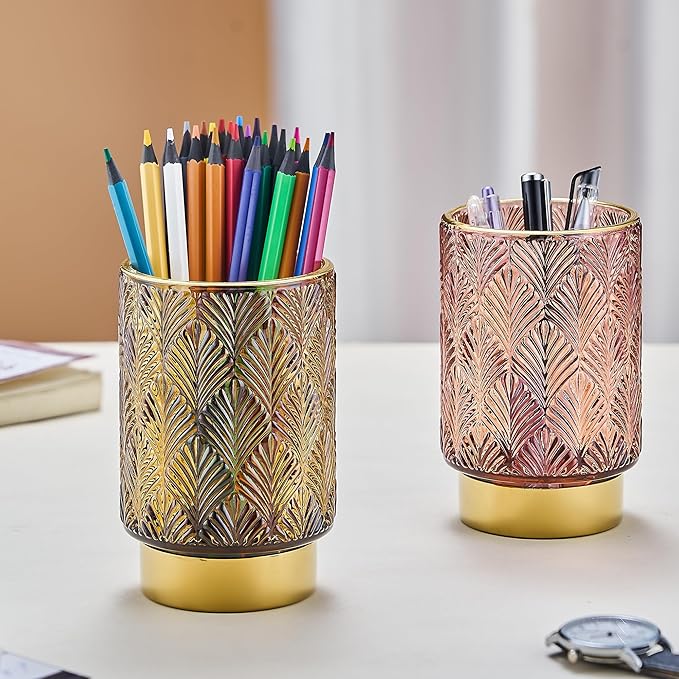 Makeup Brush Holder Organizer,Toothbrush Holders,Desk Pen Pencil Holder,Multifunctional Vintage Glass Brush Cup(A42-4-US)